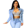 L99472 Women Plus Size Hot Design Casual Beaded Denim Short Jacket